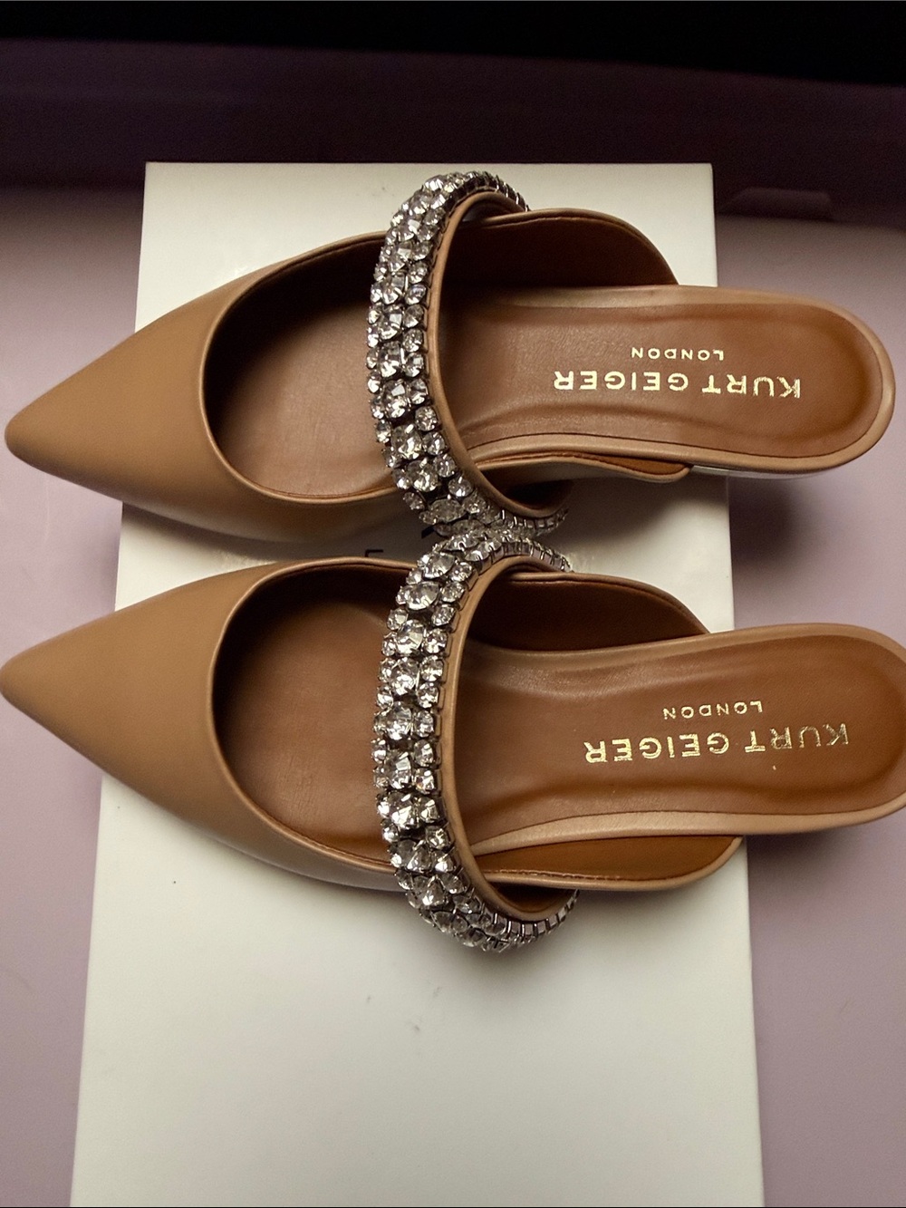 Kurt Geiger Tan Crystal Strap Pointed Mule - Picture 2 of 6